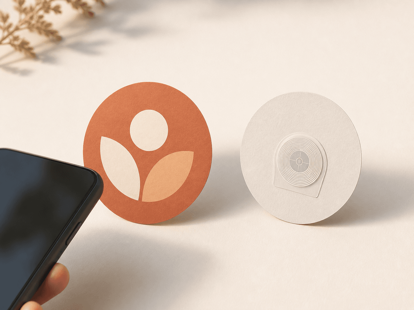 Etiqueta de uma loja com a tag NFC aplicada no verso
